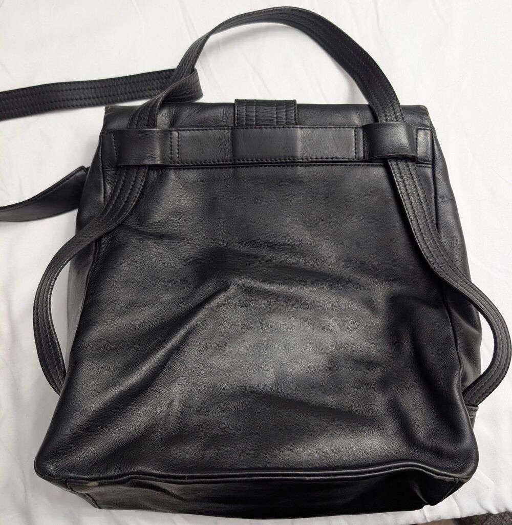 Genuine Vintage BURBERRY Black Leather Shoulder Bag Purse - Picture 6 of 10